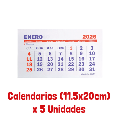 Calendario 2026 (Sin Espiral) 11,5x20cm x5 (CA11)