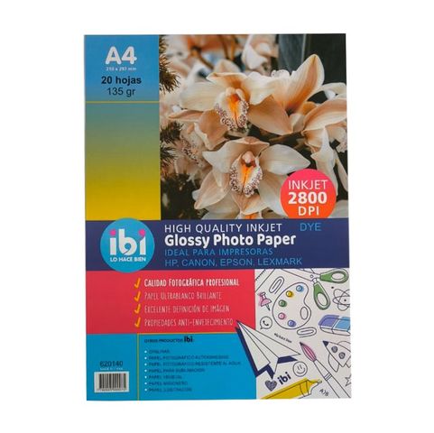 Hoja A4 Inkjet Glossy Ibi 135gr x20 (Fotografico) (620140)