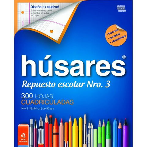   Repuesto Nº3 Husares x288 Hojas - 90Grs. Cuadriculado