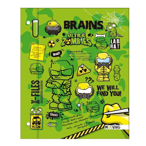 Carpeta N°3 Dos Tapas Mooving Ultra Zombies Brains-Lab Rat 