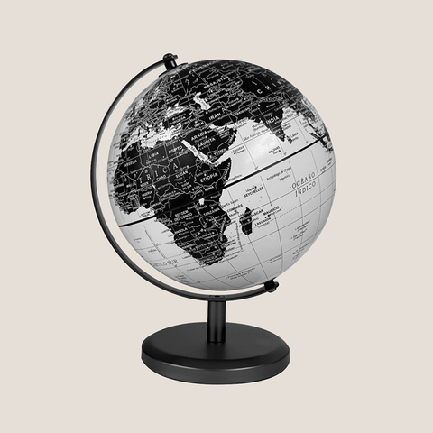 Globo Terráqueo Base Metal Cromada Politico 14cm (142M) (Plata-Negro)