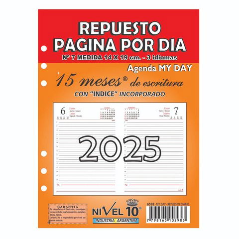 Repuesto Agenda 2025 Nivel 10 N°7 Diario (My Day-6598)