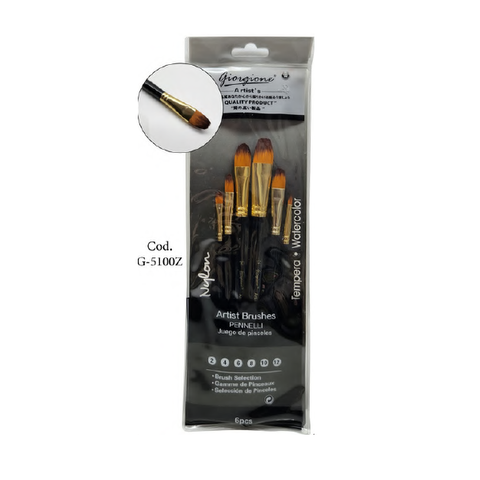 Pack de Pinceles Sintéticos Giorgione Lengua de Gato x6 (G-5100Z) Mango Corto Negro