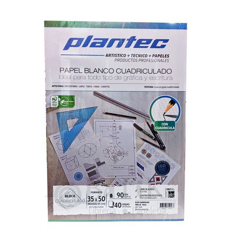 Block Plantec 35x50 Cuadriculado 90gr 40h. Emblocado 15649