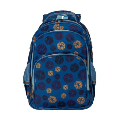 Mochila Kiburi Fantasía Estampada K2287 Fondo Azul/Círculos