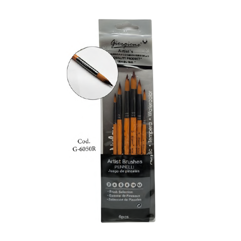 Pack de Pinceles Sintéticos Giorgione Redondos x6 (G-6050R) Mango Corto Naranja