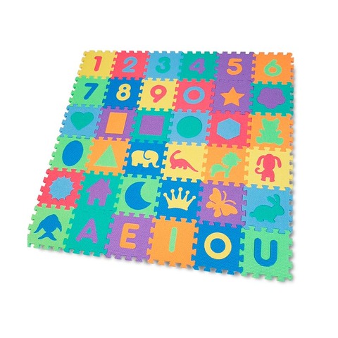Goma Eva Pisos 15x15 x36 Piezas de 10mm ABC, Formas y Figuras (93219) Colores Vivos