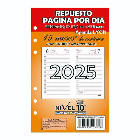 Repuesto Agenda 2025 Nivel 10 N°6 Diario (Lyon-3998)