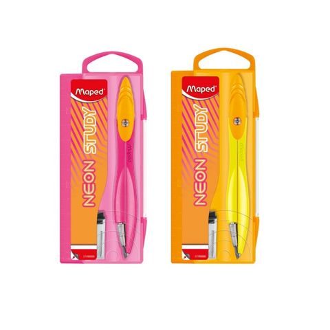 Compás escolar Maped Neón Study con mina 2mm y Estuche Plastico (199500)