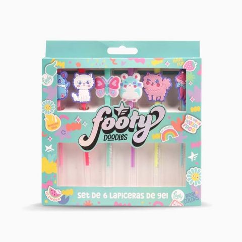 Lapiceras Footy Gel x6 Tapa C/aplique Doodles (LIB355)