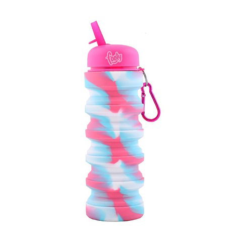 Botella Reutilizable Footy Silicona Plegable Marmolado 550ml (20-C) Fucsia + Celeste