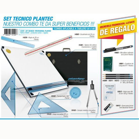 Tablero Plantec Con Maletín y Set Técnico 40x50cm 15371