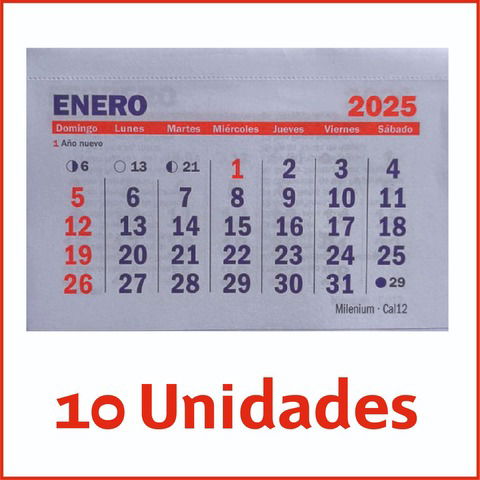 Calendario 2025 (Sin Espiral) 10x15cm x10 (CA12)