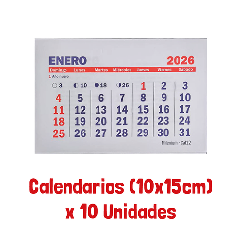 Calendario 2026 (Sin Espiral) 10x15cm x10 (CA12)