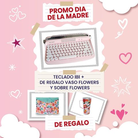 Promo Teclado Ibi Craft  Vintage Bluetooth Pink (970001) + Sobre + Vaso termico