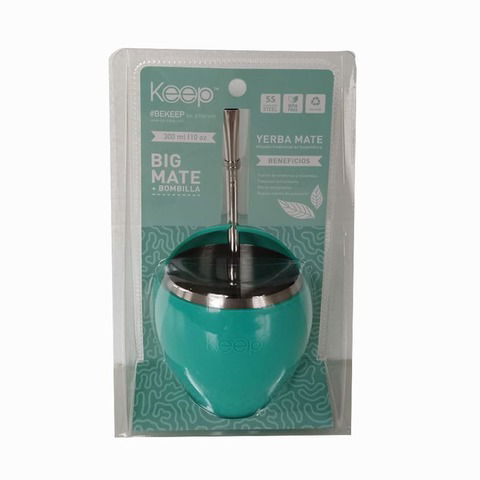 Mate Keep Big Acero Inoxidable C/Bombilla 300ml BPA Free Turquesa