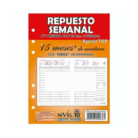 Repuesto Agenda 2026 Nivel 10 N°8 Semanal (3498)