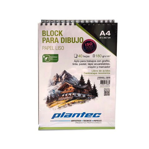 Block Plantec A4 Liso 180gr 40h Espiral Superior (15629)