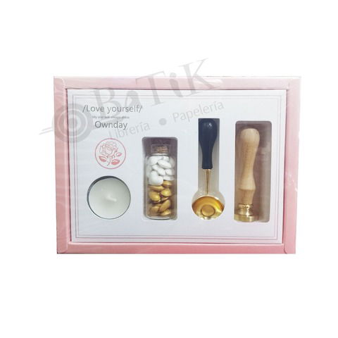 Sello Bronce Kit para Lacre Mango con Cuño + Cuchara + Vela + Perlas