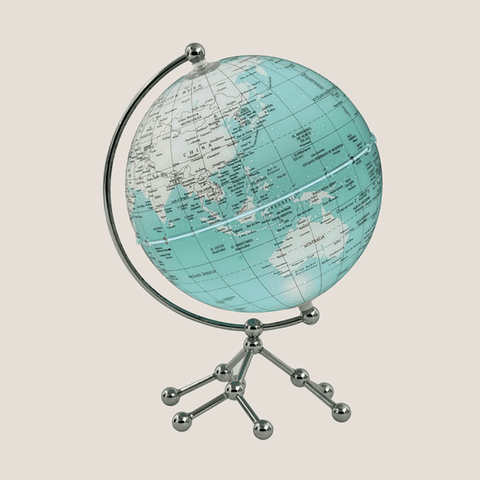 Globo Terráqueo Base Metal Cromada 
