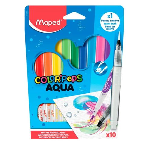 Marcador Maped Acuarelable x10 + Pincel C/Carga de agua (844300)