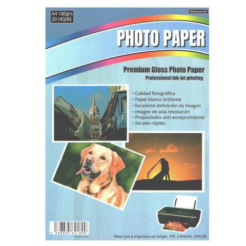 Hoja A4 Inkjet Glossy 150gr x20 (Fotografico) Waterproof