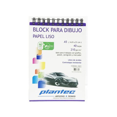 Block Plantec A5 Liso 210gr 40h Espiral Superior 15631