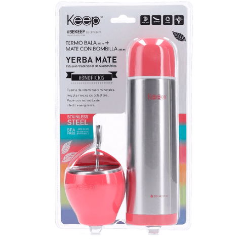 Set Keep de Termo Bala 500ml + Mate 230ml + Bombilla Acero Rosa