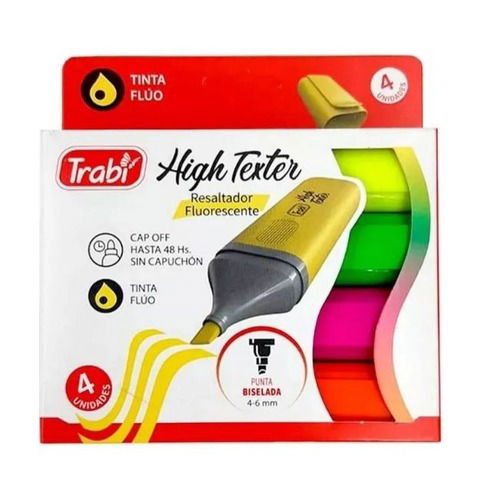 Resaltador Trabi Chato Fluo x4 High Texter