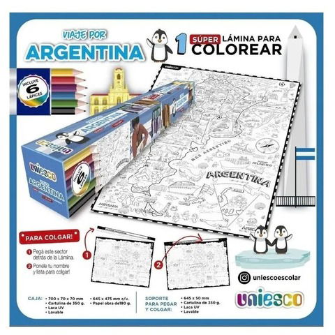 Poster Uniesco para Colorear 70x100cm Viaje por Argentina