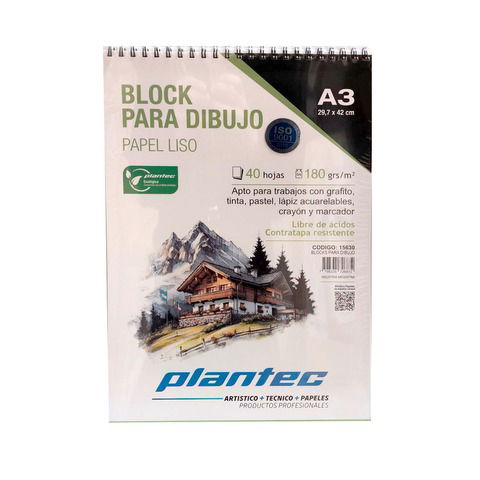 Block Plantec A3 Liso 180gr 40h Espiral Superior (15630)