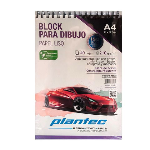 Block Plantec A4 Liso 210gr 40h Espiral Superior (15632)