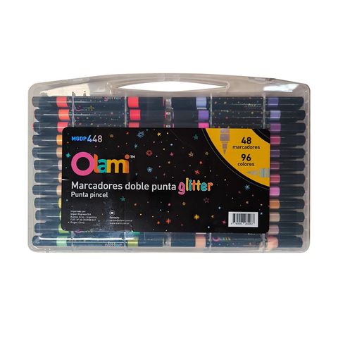 Marcador Olami Bicolor Glitter Doble punta pincel x48 (MGDP448)
