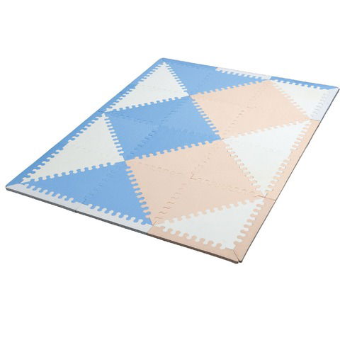 Goma Eva Pisos 32x32 x24 Piezas de 12mm Triangular con Bordes (93250) Celeste-Coral-Bco