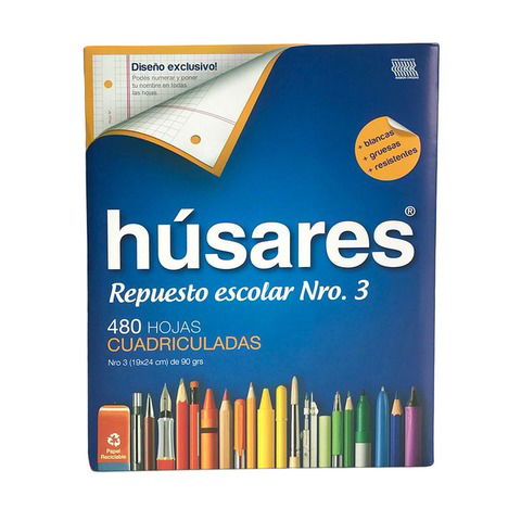  Repuesto Nº3 Husares x 96 Hojas - 90Grs. Cuadriculadas