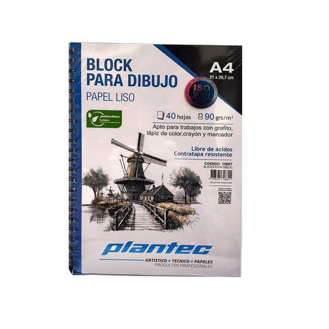 Block Plantec A4 Liso 90gr 40h Espiral Lateral (15607)