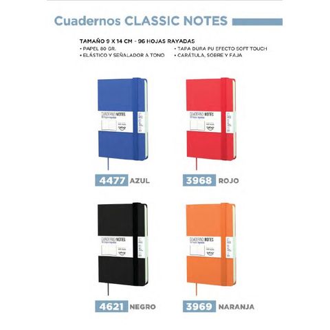 Cuaderno Chico Talbot 9x14 Classic Notes T/D 96H Rayadas C/Elastico