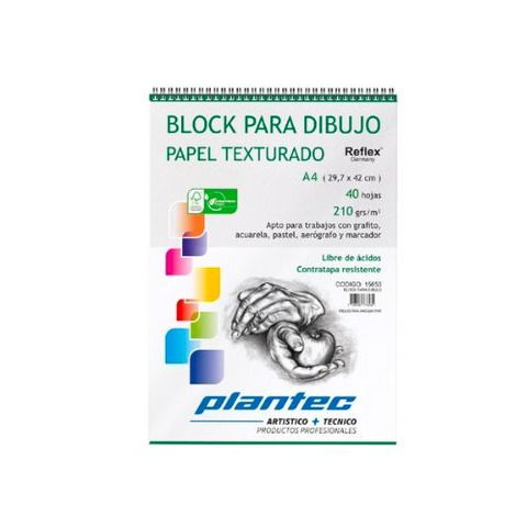 Block Plantec A4 Rugoso 210gr 40h Espiral Superior (15652)