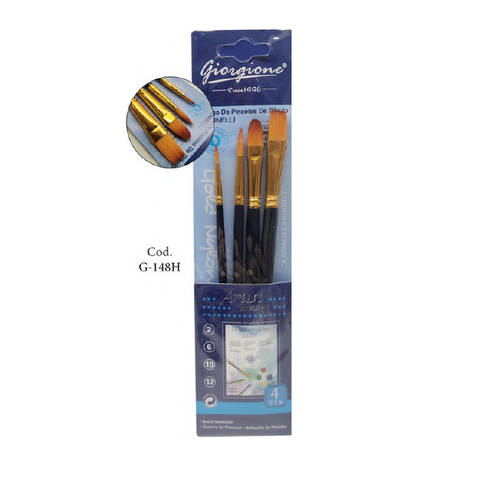 Pack de Pinceles Sintéticos Giorgione Mixtos x4 (G-148H) Mango Corto Azul Satin