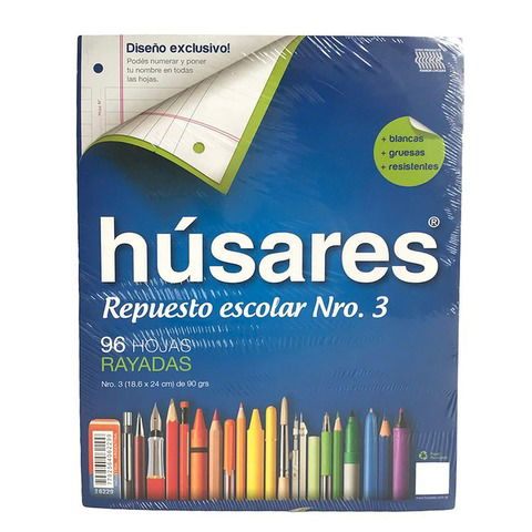   Repuesto Nº3 Husares x 96 Hojas - 90Grs. Rayado