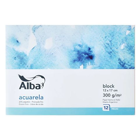 Block Alba P/Acuarela 25% Algodon 12x17cm 300Grs. 12Hj Emblocado
