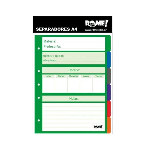 Separadores A4 Rome Clasico (75002/4) x6 Pos.