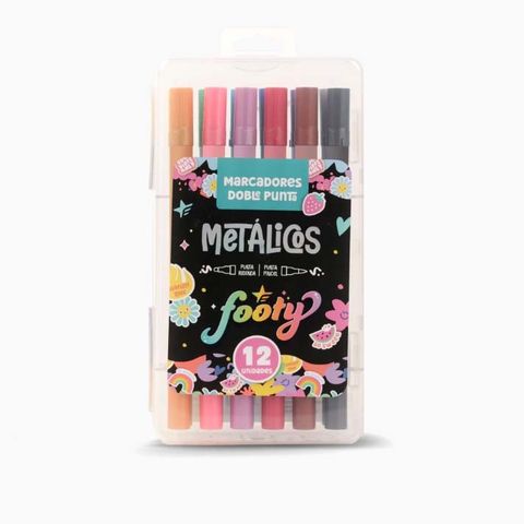 Marcadores Footy Metalicos Doble Punta x12 (LIB111)