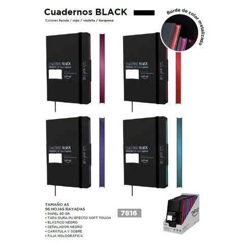 Cuaderno Chico Talbot 14x21 T/D Black 96H Rayadas