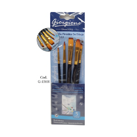 Pack de Pinceles Sintéticos Giorgione Mixtos x5 (G-158H) Mango Corto Azul Satin