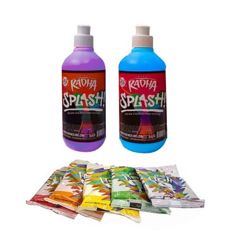 Kit Pintura para Festejar 2+5 (2 Potes de pintura+ 5 Polvos de Colores) Celeste-Violeta