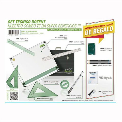 Tablero Dozent Con Atril y Maletin + Set Tecnico 50x60 (2668) + 6 Útiles +6 Regalos