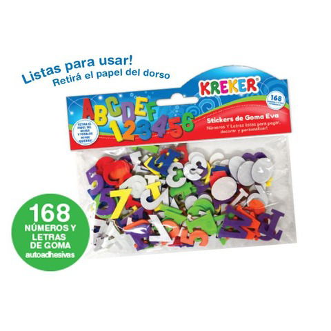 Goma Eva Set Kreker Autoadhesivo Letras y Numeros x168 Piezas (1359)