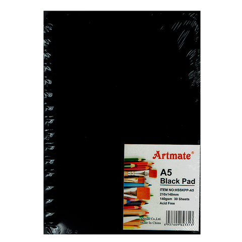 Block Artmate Hojas Negras (140gr) (14,85x21cm) HSSKPP-A5 Black Pad - Espiral