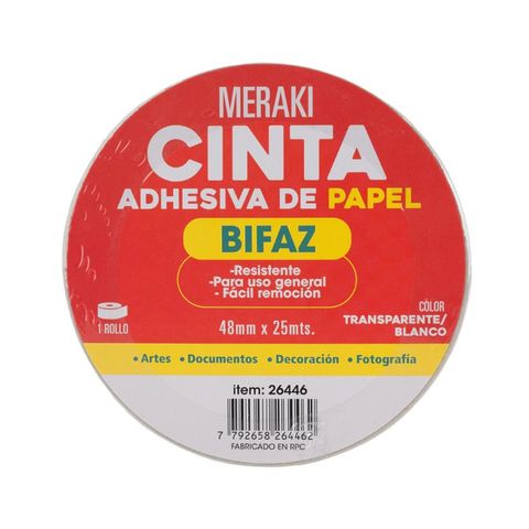Cinta Adh. Bifaz de Papel Meraki 48mmx25Mts (18.29Mts) (26446)
